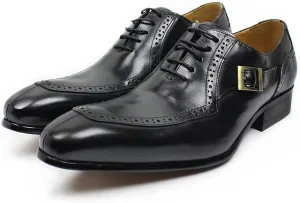 Men Work Uniform Leather Lace-up Brogues Formal Dress Retro Oxfords Wedding Party Derbys Breathable,Black-40