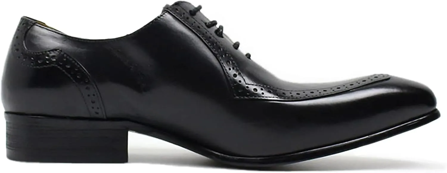 Men Work Uniform Leather Lace-up Brogues Formal Dress Retro Oxfords Wedding Party Derbys Breathable,Black-40