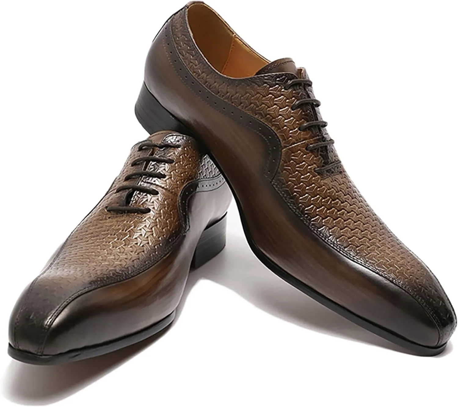 Men Work Uniform Leather Lace-ups Formal Dress Retro Oxfords Wedding Party Derbys Breathable,Brown-38