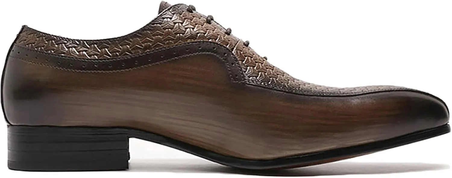 Men Work Uniform Leather Lace-ups Formal Dress Retro Oxfords Wedding Party Derbys Breathable,Brown-38