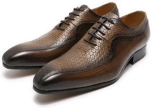 Men Work Uniform Leather Lace-ups Formal Dress Retro Oxfords Wedding Party Derbys Breathable,Brown-38