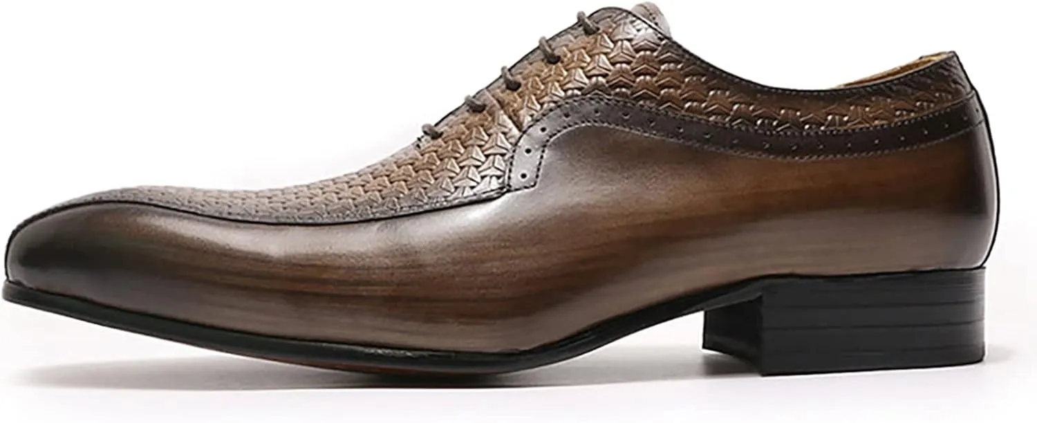 Men Work Uniform Leather Lace-ups Formal Dress Retro Oxfords Wedding Party Derbys Breathable,Brown-38