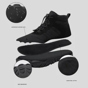 Mens and Womens Barefoot Hiking Boots | Zero Drop Warm Lined Winter Snow Boots with Wide Toe Box | Waterproof Ankle Booties with Elastic Cord Closure | Minimalist Five-Finger Sneakers for Outdoor Hiking and Walking