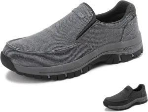 Men's Canvas Slip On Casual Walking Shoes Vintage Orthopedic Arch Support Round Toe Flat Loafers Outdoor Hiking Camping Driving Sneakers