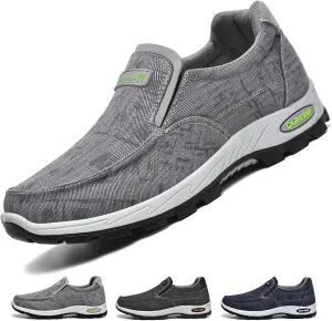 Men's Canvas Slip-on Orthopedic Loafers,Outdoor Breathable Non-Slip Fashion Flats Driving Sneakers Casual Walking Boat Shoes
