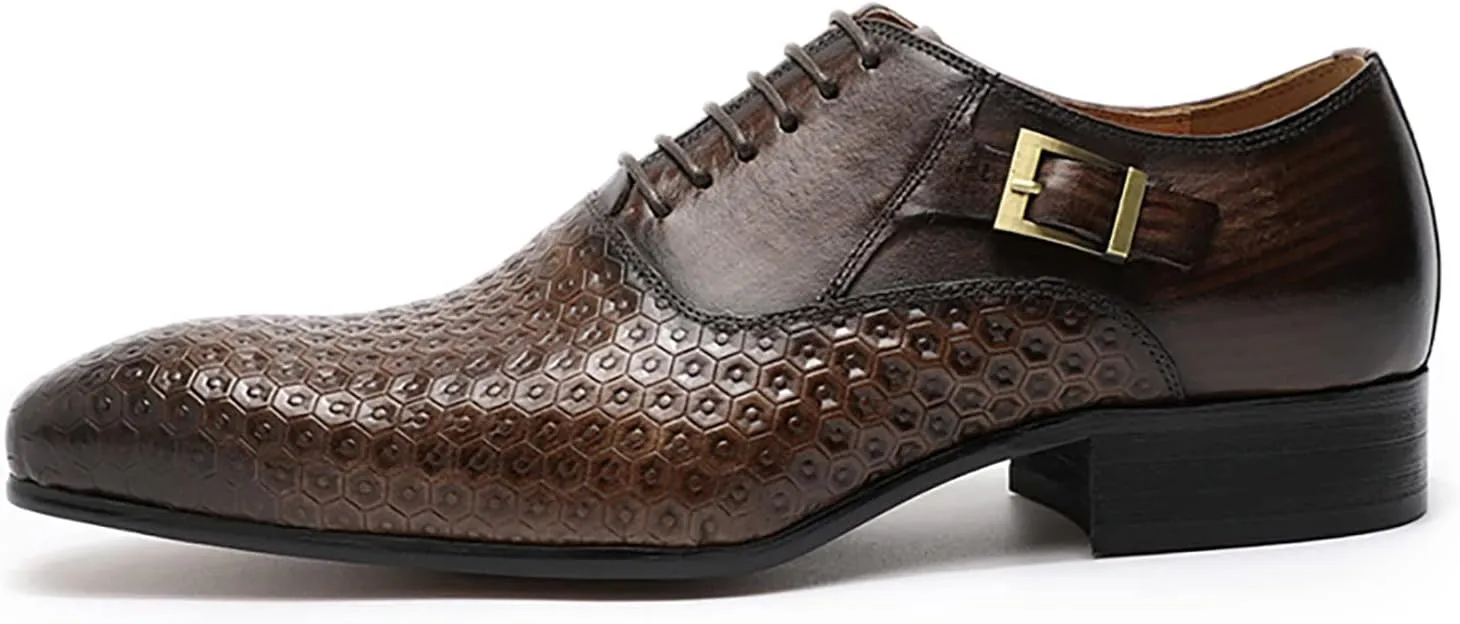 Men's Casual Oxford Shoes Lace-up Business Formal Derbys Breathable Leather Dress Shoes,Brown-47