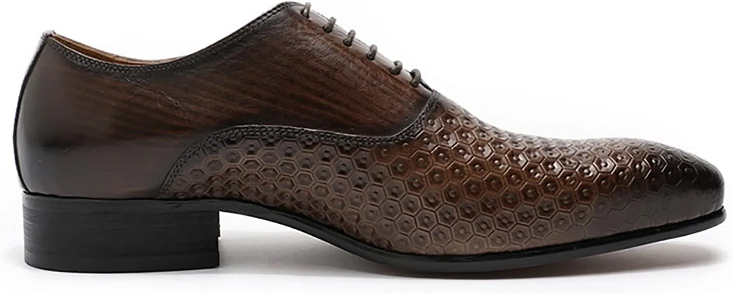 Men's Casual Oxford Shoes Lace-up Business Formal Derbys Breathable Leather Dress Shoes,Brown-47