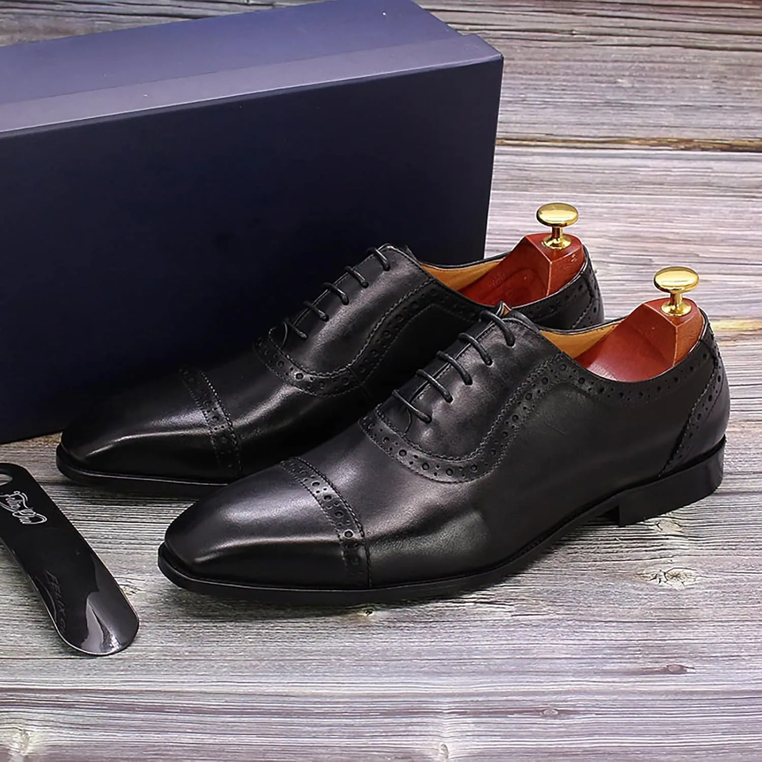 Men's Classic Formal Oxford Wingtip Dress Shoes Brogues Derbys Casual Lace-up Shoes Business Wedding Party,Black-40