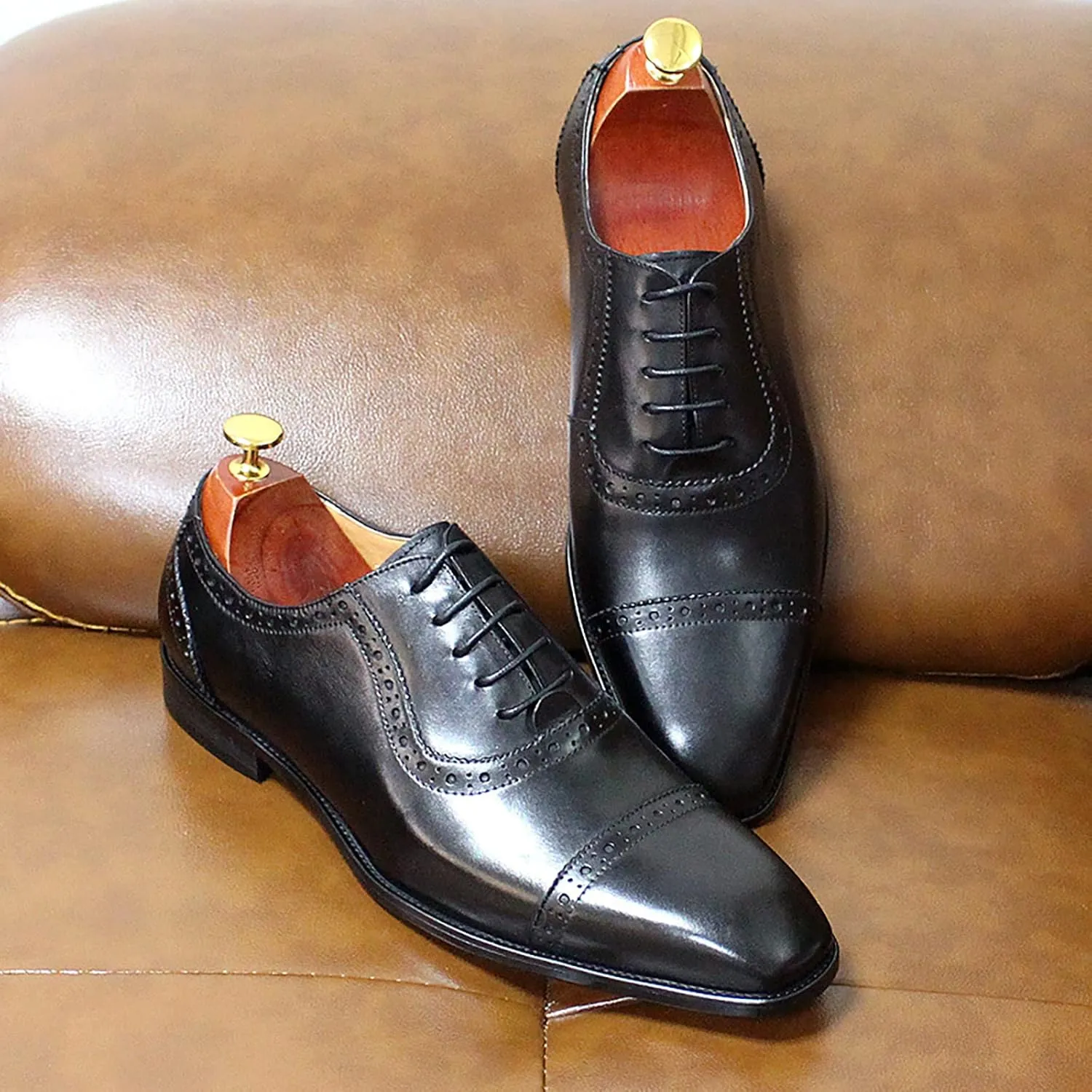 Men's Classic Formal Oxford Wingtip Dress Shoes Brogues Derbys Casual Lace-up Shoes Business Wedding Party,Black-40