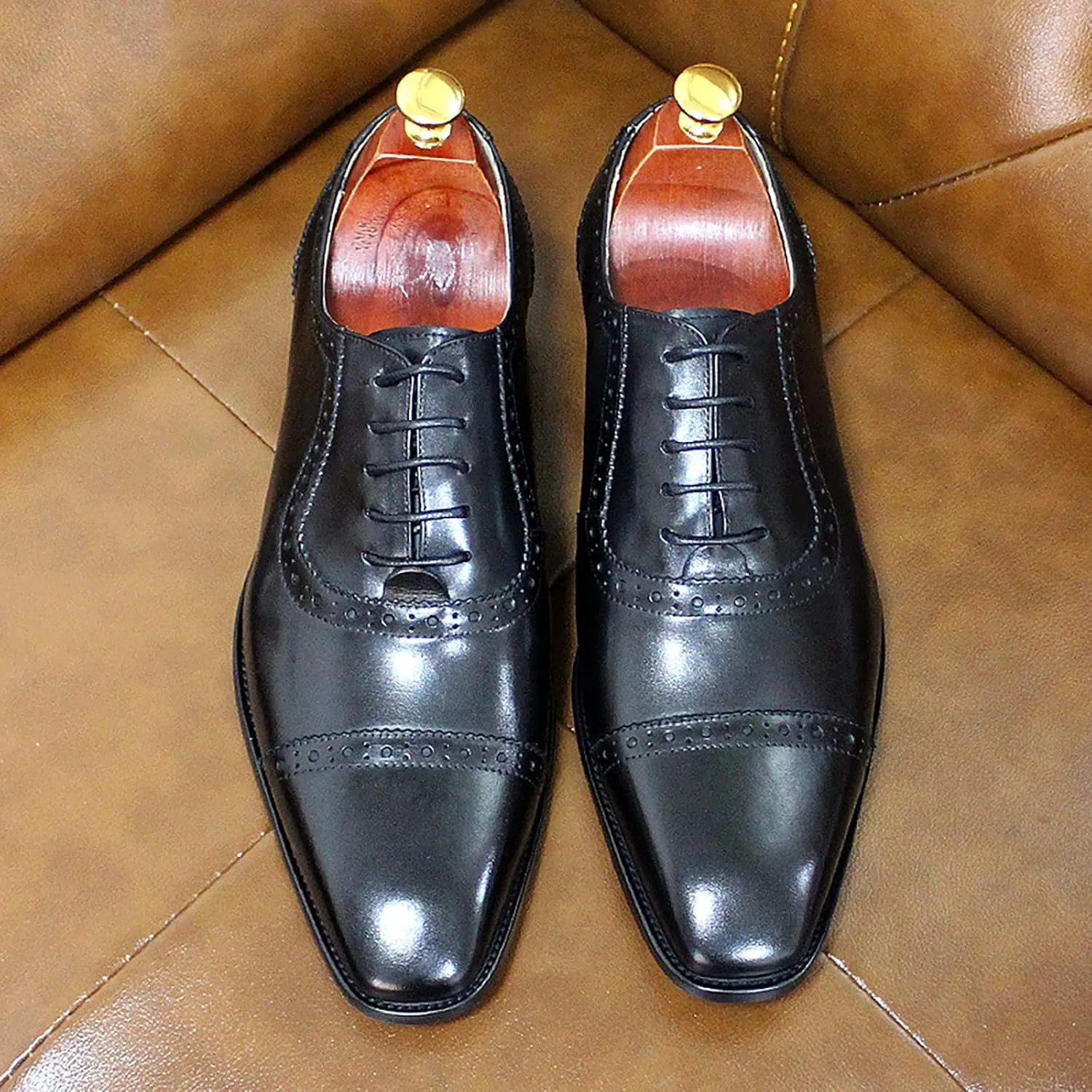 Men's Classic Formal Oxford Wingtip Dress Shoes Brogues Derbys Casual Lace-up Shoes Business Wedding Party,Black-40