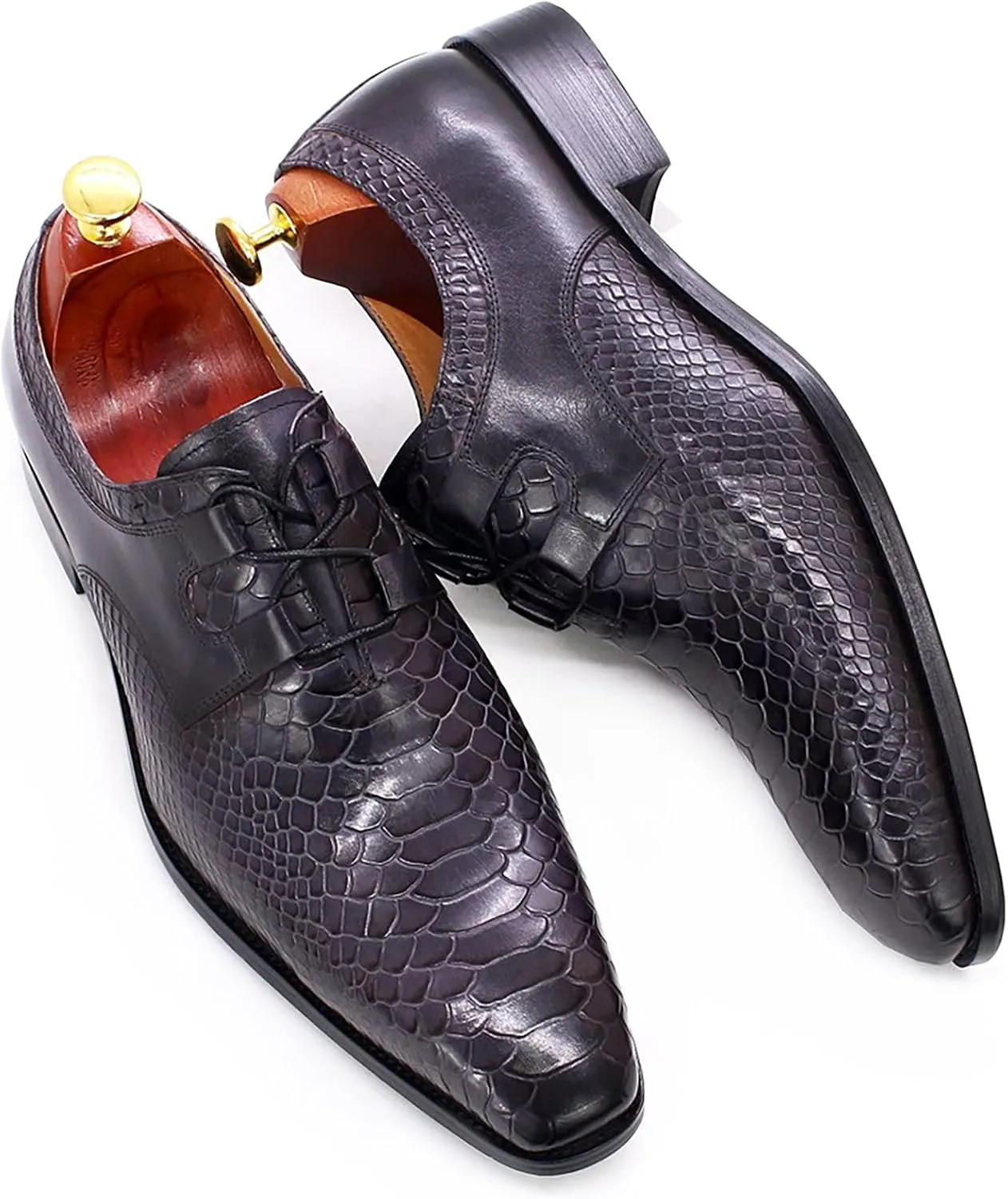 Men's Classic Oxfords Formal Dress Shoes Brogues Derbys Breathable Leather Lace-ups,Grey-45