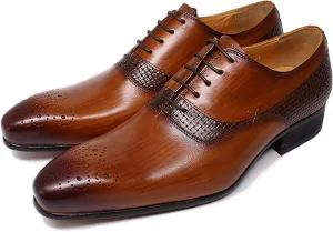 Men's Comfort Lace-up Brogues Shoes Business Casual Wingtip Derbys Formal Oxford Shoes Wedding,Brown-40
