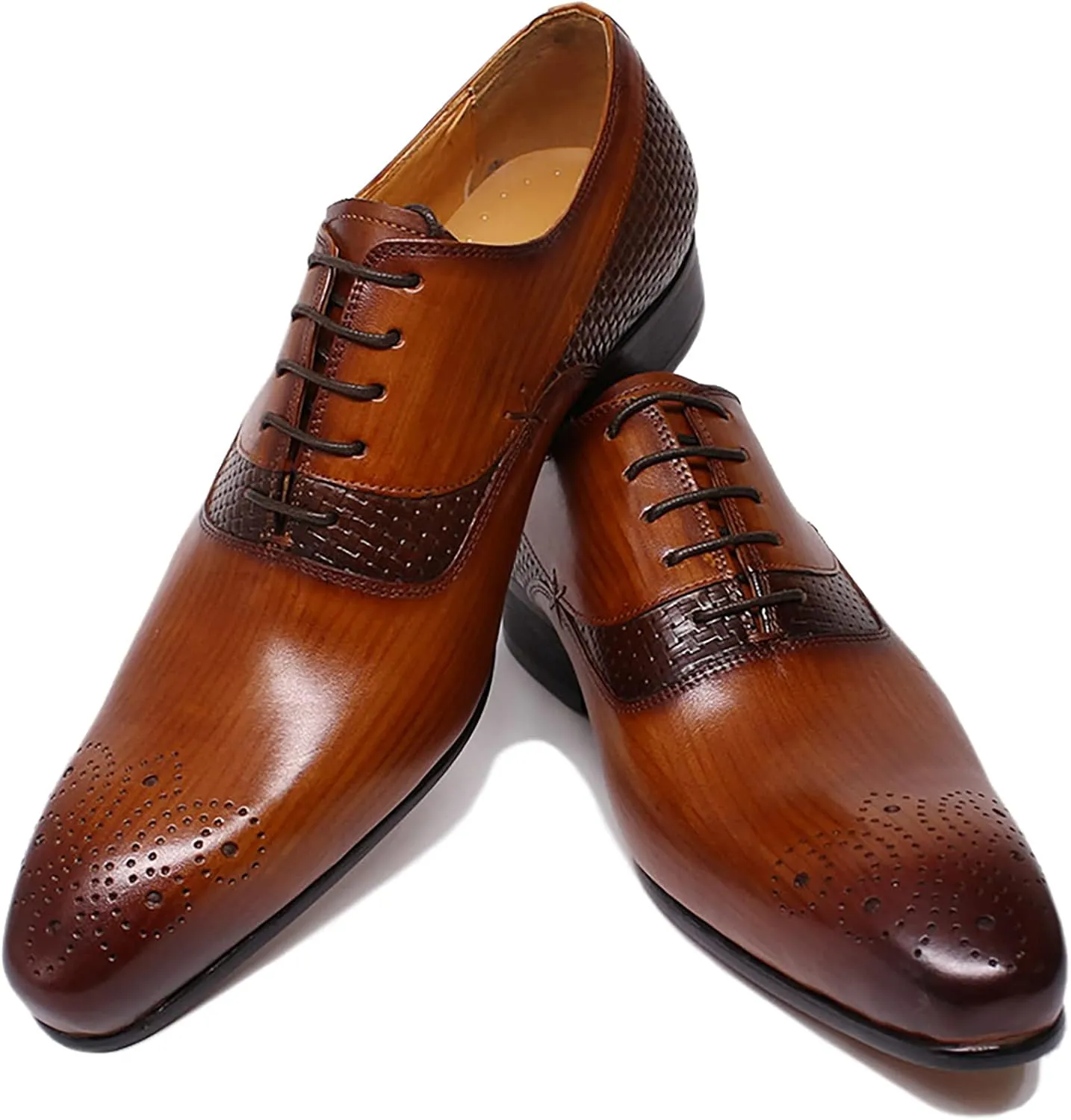 Men's Comfort Lace-up Brogues Shoes Business Casual Wingtip Derbys Formal Oxford Shoes Wedding,Brown-40
