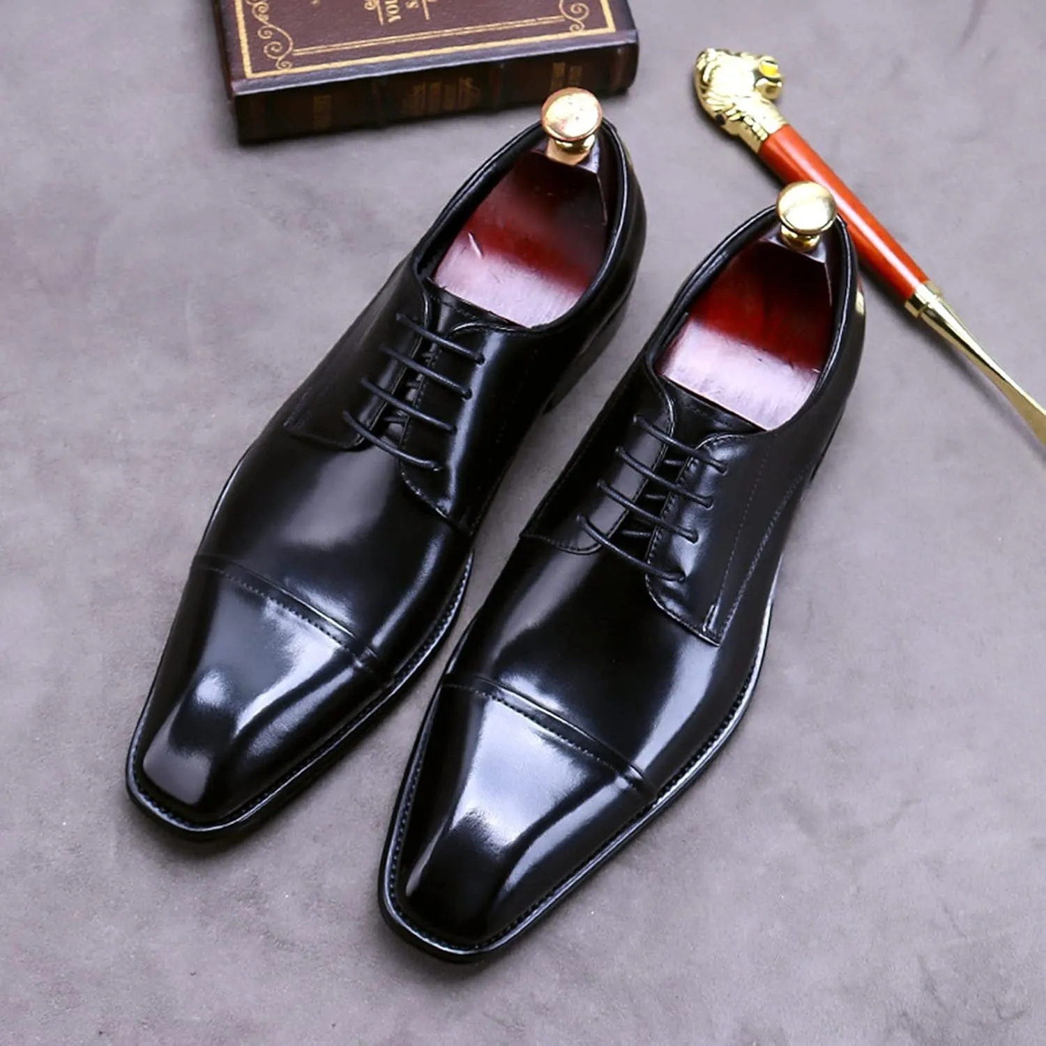 Men's Dress Leather Lace Up Derby Uniform Shoe Oxford Dress Shoes Formal Brogues Men Oxfords Black-US6-6.5/UK5-5.5/EU38