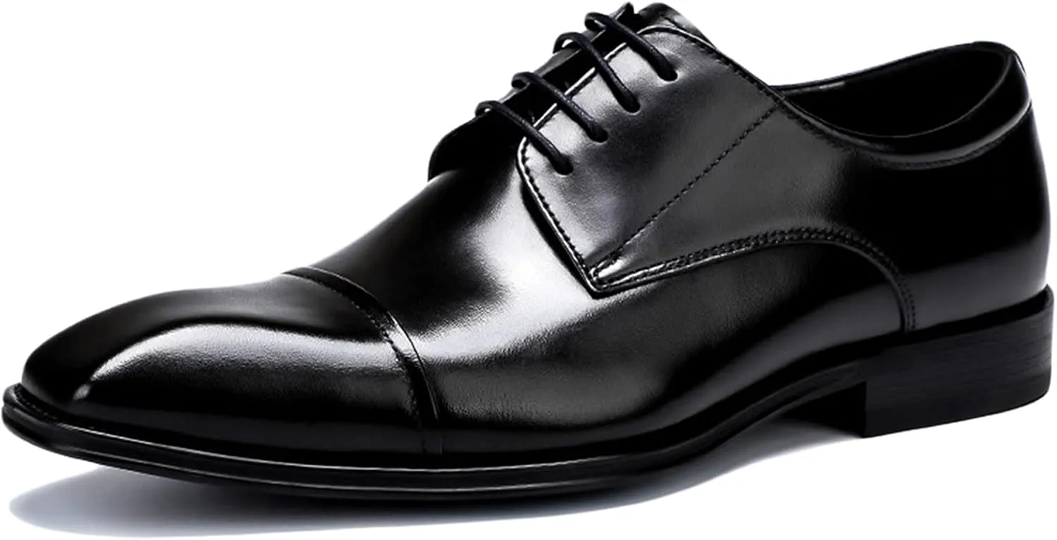 Men's Dress Leather Lace Up Derby Uniform Shoe Oxford Dress Shoes Formal Brogues Men Oxfords Black-US6-6.5/UK5-5.5/EU38