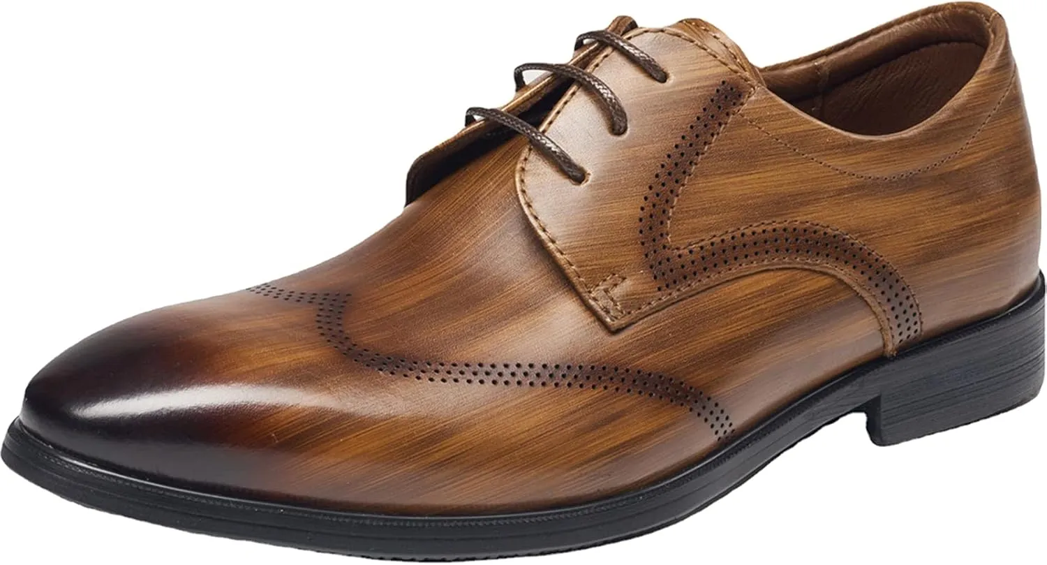 Men's Dress Leather Lace Up Derby Uniform Shoe Oxford Dress Shoes Formal Brogues Men Oxfords Brown- US7/UK6/EU39