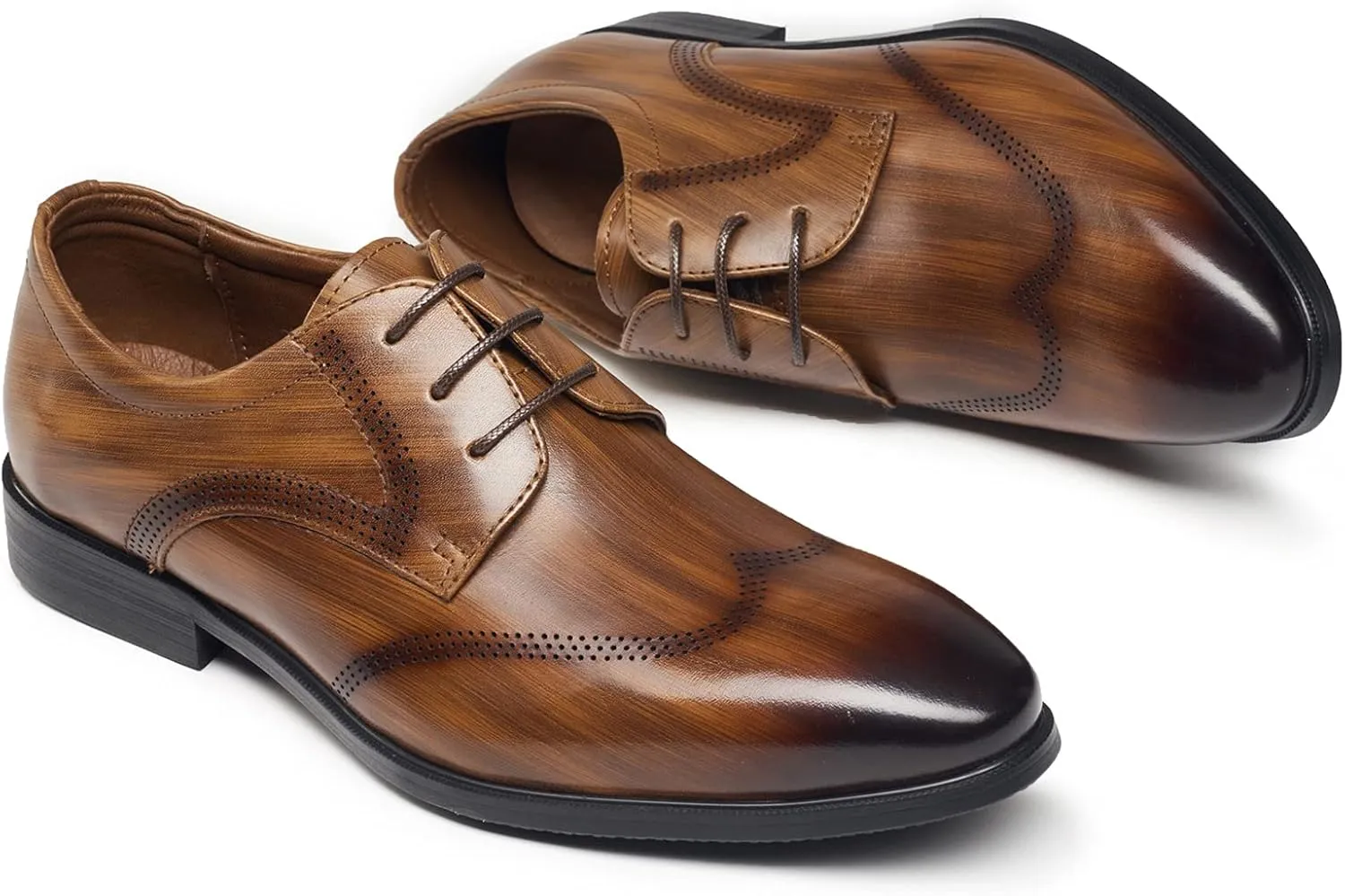 Men's Dress Leather Lace Up Derby Uniform Shoe Oxford Dress Shoes Formal Brogues Men Oxfords Brown- US7/UK6/EU39