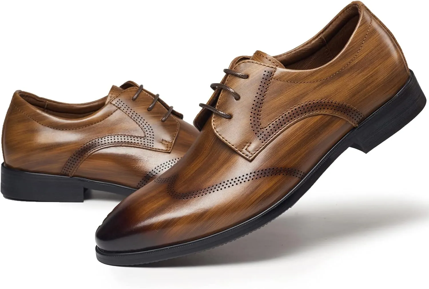 Men's Dress Leather Lace Up Derby Uniform Shoe Oxford Dress Shoes Formal Brogues Men Oxfords Brown- US7/UK6/EU39