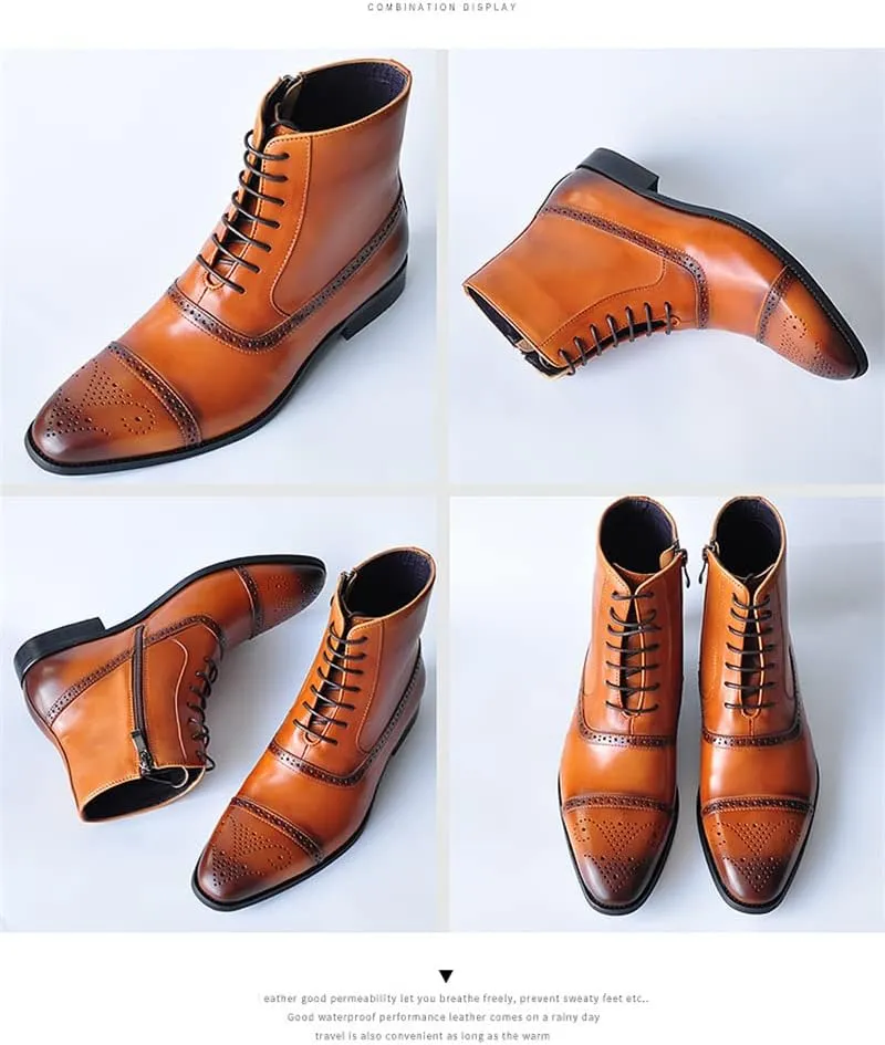 Men's Dress Oxford Shoes Classic Lace Up Formal Shoes，Men's Side Zipper High Top Brogue