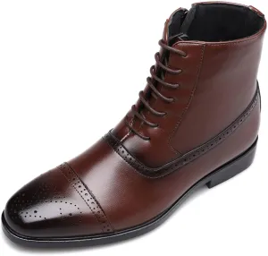 Men's Dress Oxford Shoes Classic Lace Up Formal Shoes，Men's Side Zipper High Top Brogue