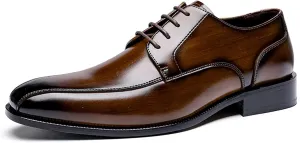Men's Dress Shoes Formal Oxford Shoes Classic Lace Up Derby Shoes Brown- US8/UK7/EU40