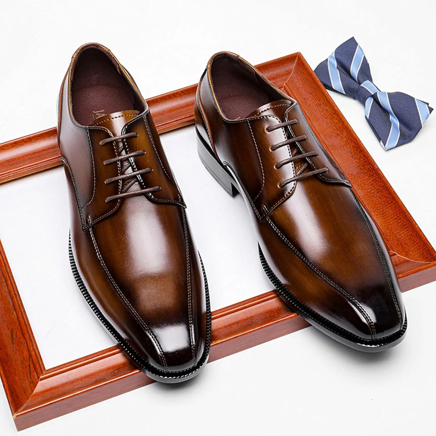 Men's Dress Shoes Formal Oxford Shoes Classic Lace Up Derby Shoes Brown- US8/UK7/EU40