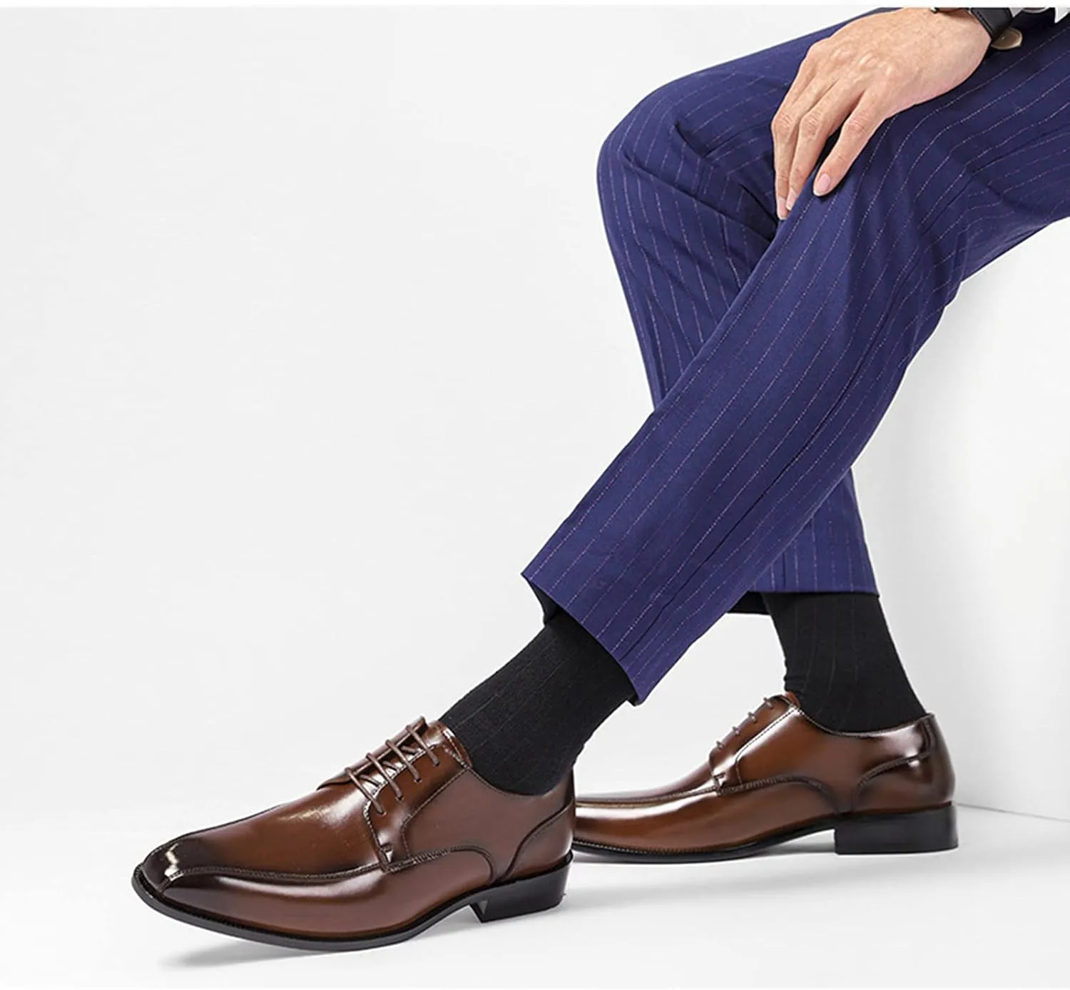 Men's Dress Shoes Formal Oxford Shoes Classic Lace Up Derby Shoes Brown- US8/UK7/EU40