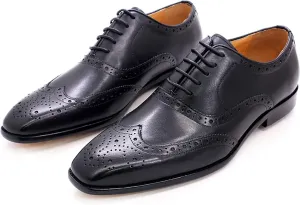 Men's Dress Shoes Lace-up Brogues Oxford Formal Shoes Wedding Work Leather Derbys Office,Black-38