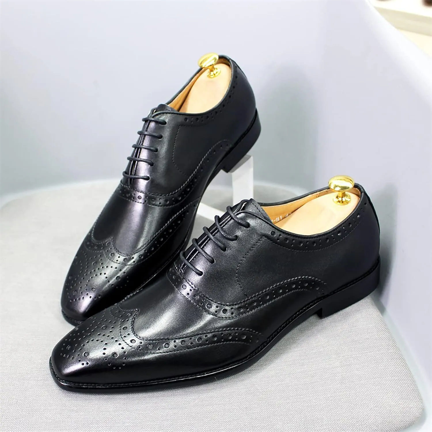 Men's Dress Shoes Lace-up Brogues Oxford Formal Shoes Wedding Work Leather Derbys Office,Black-38