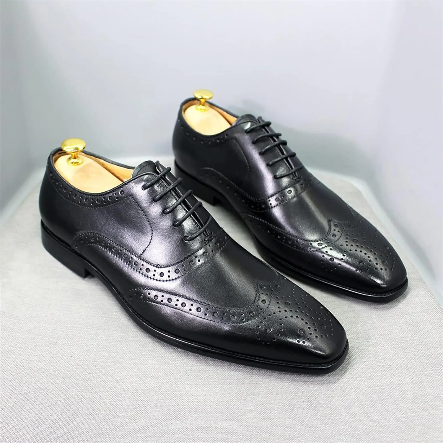 Men's Dress Shoes Lace-up Brogues Oxford Formal Shoes Wedding Work Leather Derbys Office,Black-38