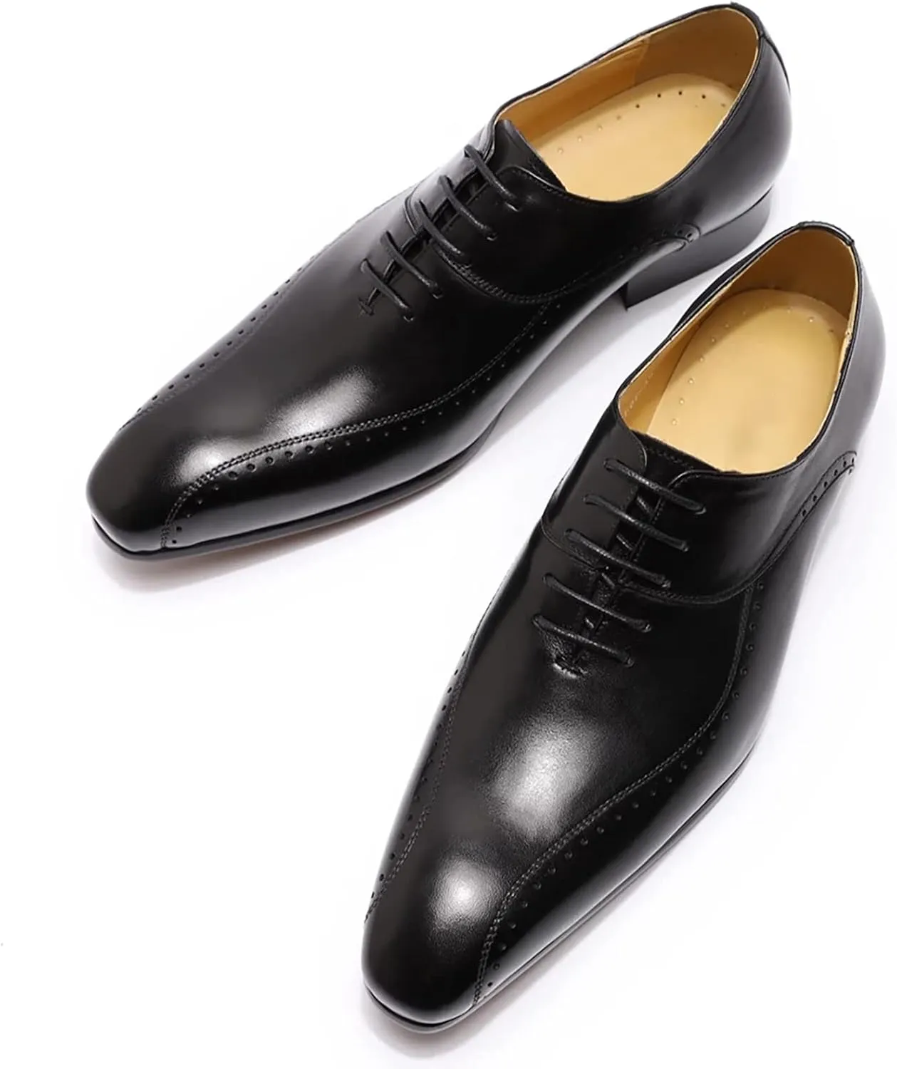 Men's Evening Party Wingtip Derbys Classic Lace-up Brogues Shoes Formal Oxford Shoes Wedding,Black-40