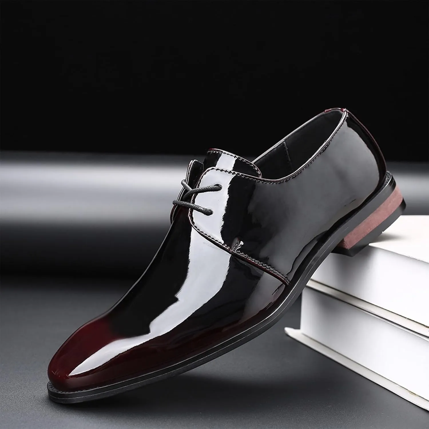 Men's Faux Patent Leather Tuxedo Dress Shoes Classic Lace-up Formal Oxford Breathable Comfortable Casual Shoes