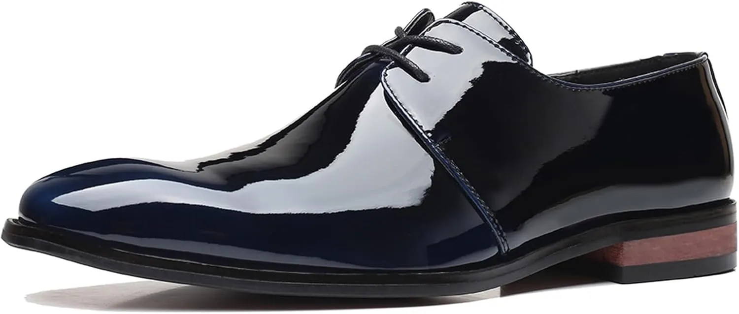 Men's Faux Patent Leather Tuxedo Dress Shoes Classic Lace-up Formal Oxford Breathable Comfortable Casual Shoes