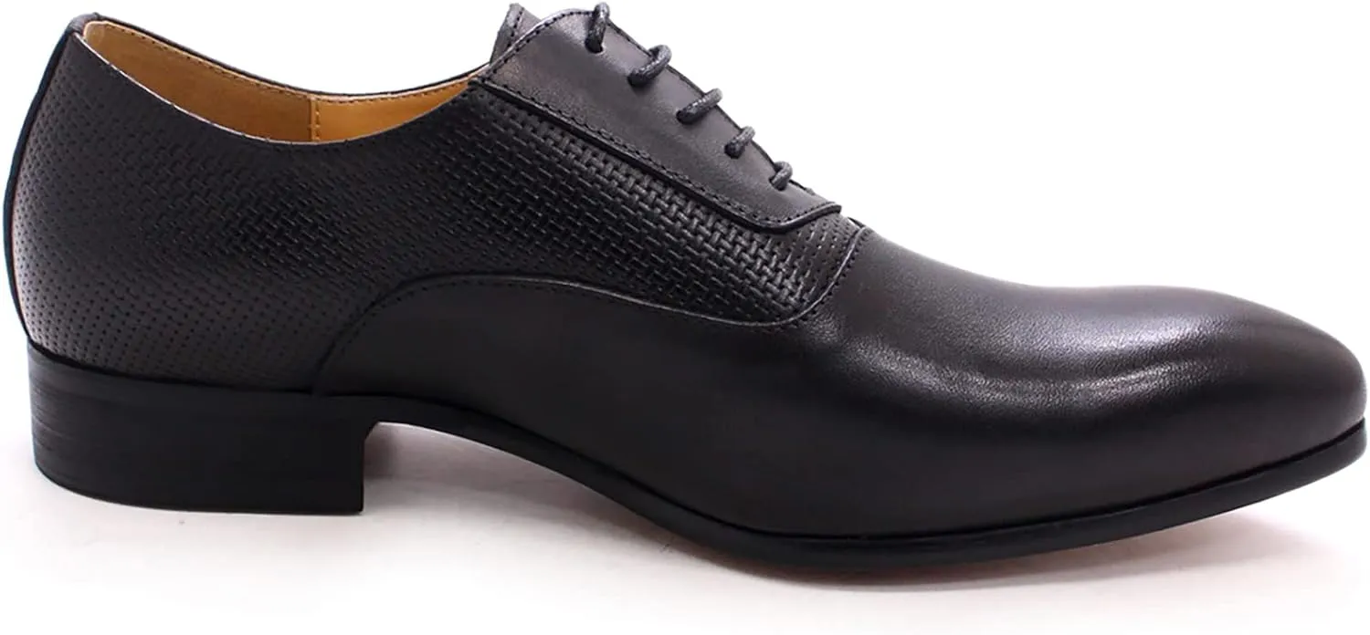 Mens Formal Dress Oxfords Work Uniform Leather Lace-up Brogues Wedding Party Derbys Pointed Toe,Black-42