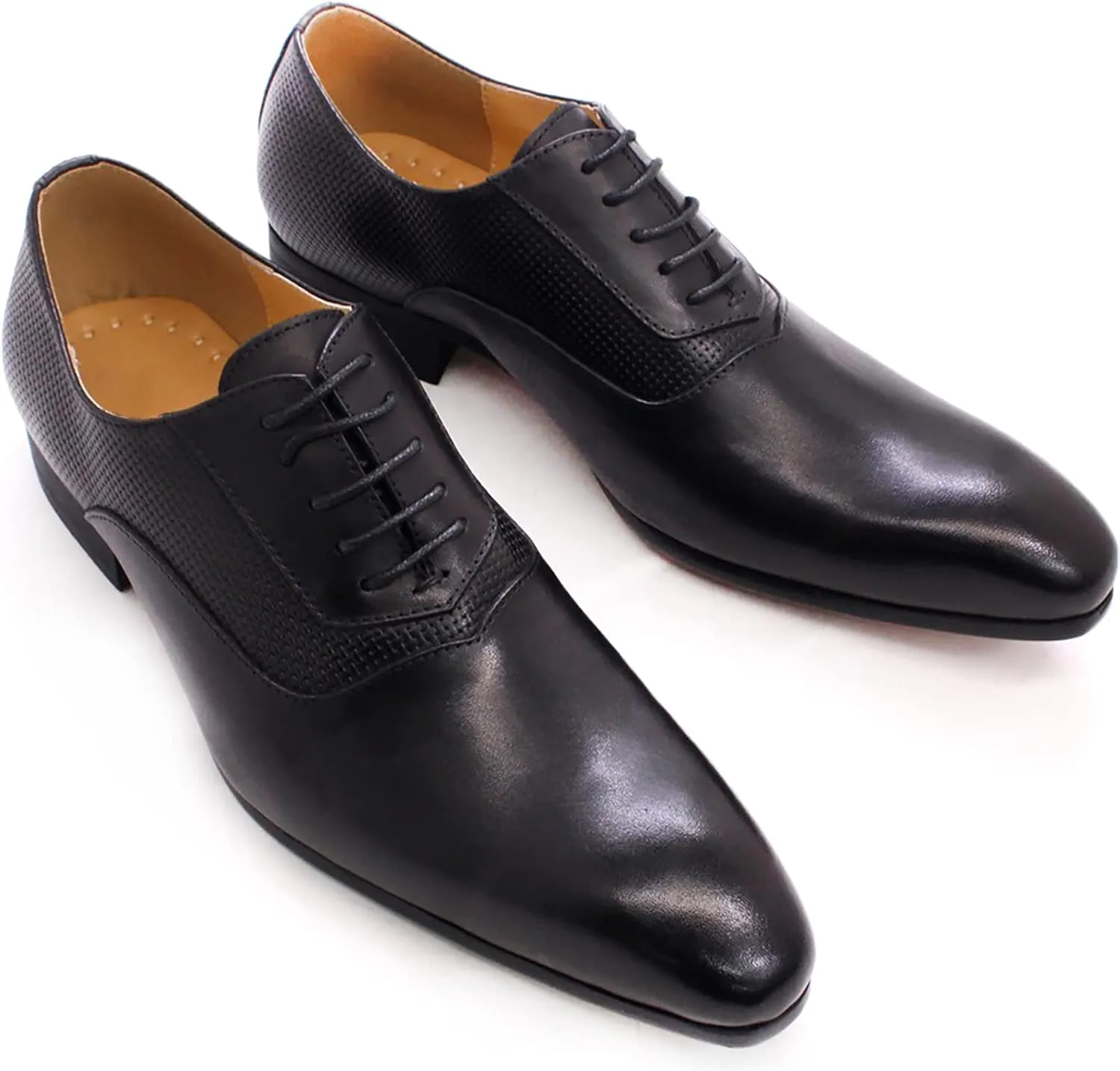Mens Formal Dress Oxfords Work Uniform Leather Lace-up Brogues Wedding Party Derbys Pointed Toe,Black-42