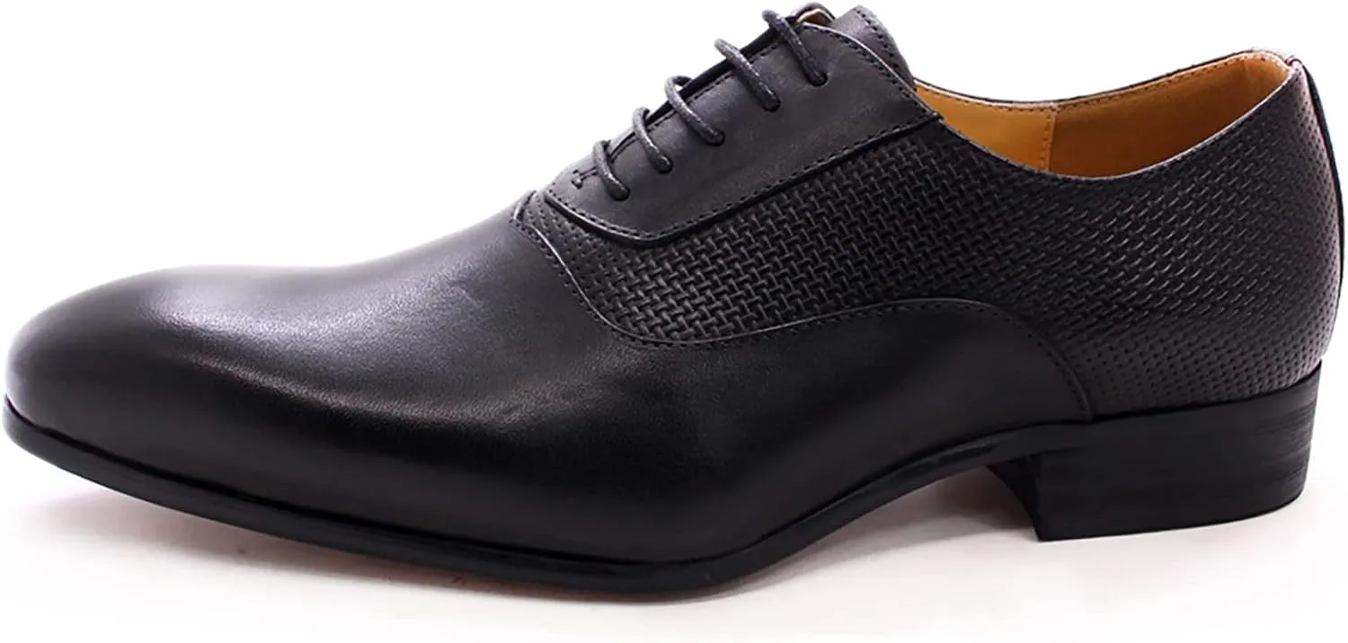 Mens Formal Dress Oxfords Work Uniform Leather Lace-up Brogues Wedding Party Derbys Pointed Toe,Black-42