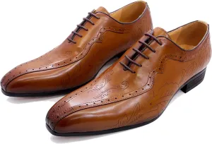 Men's Formal Dress Shoes Breathable Brogues Derbys Classic Oxfords Leather Lace-ups,Brown-38