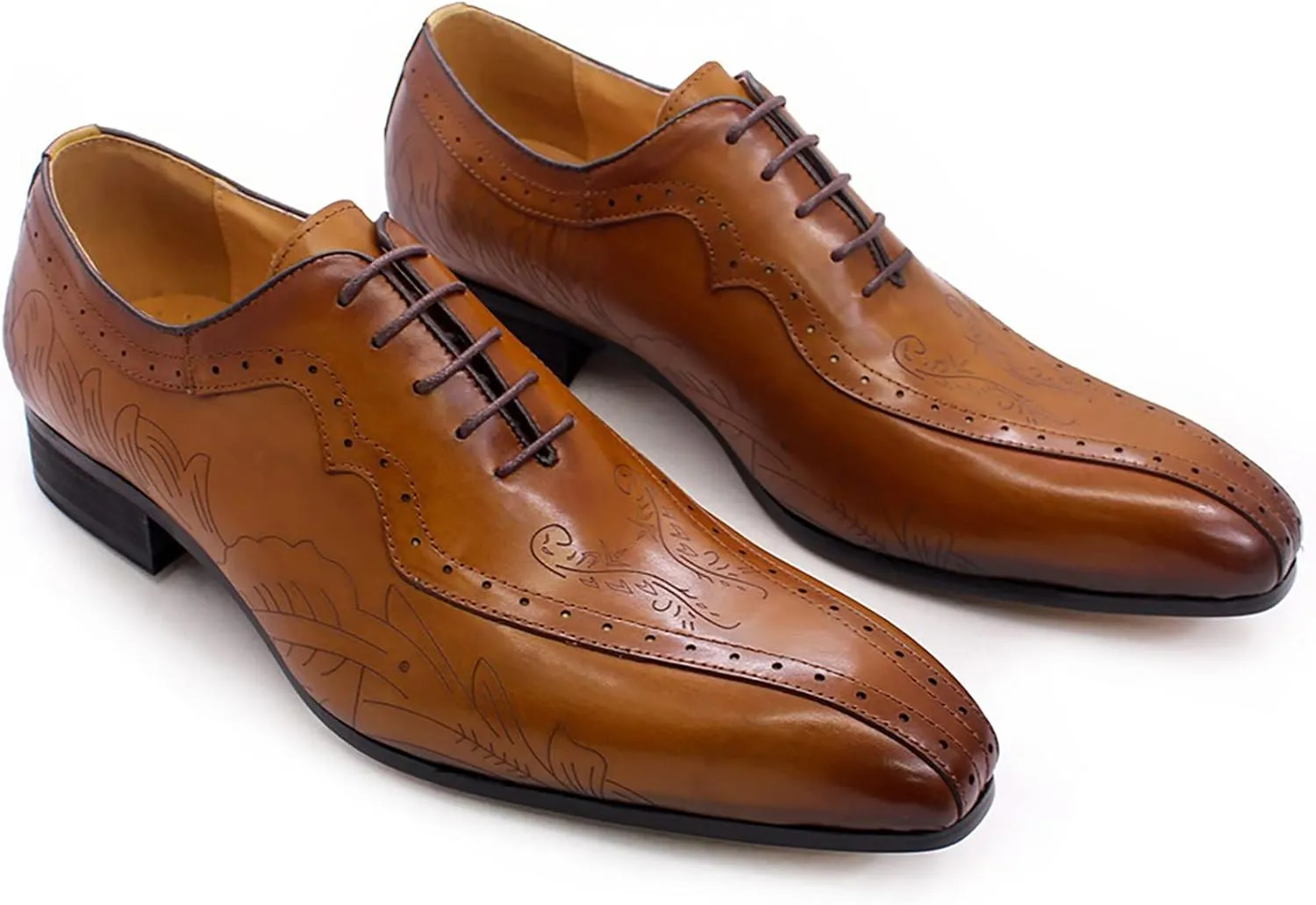 Men's Formal Dress Shoes Breathable Brogues Derbys Classic Oxfords Leather Lace-ups,Brown-43