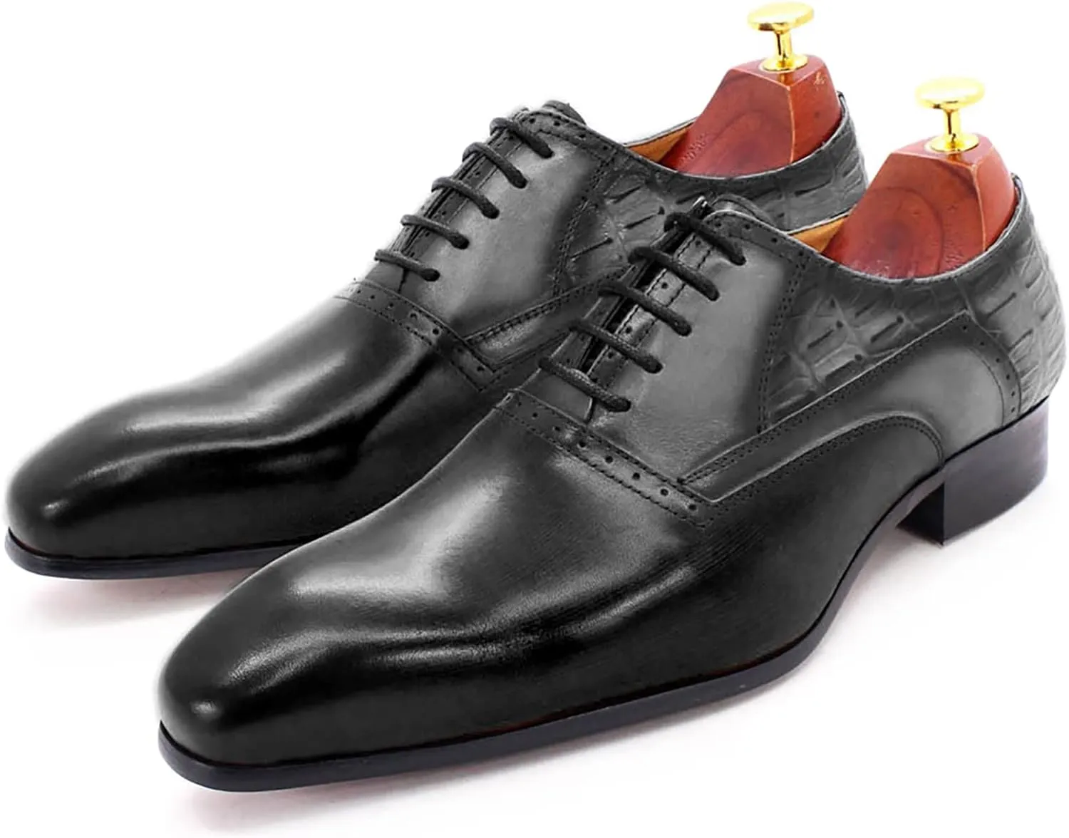 Men's Formal Lace-Up Oxfords Wedding Party Wingtip Derbys Business Casual Dress Shoes Classic Brogues Shoes,Black-47