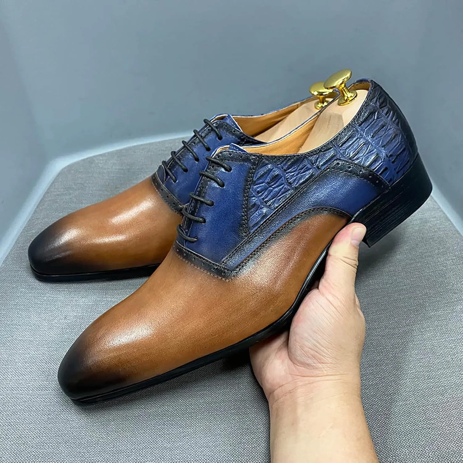 Men's Formal Lace-Up Oxfords Wedding Party Wingtip Derbys Business Casual Dress Shoes Classic Brogues Shoes,Black-47