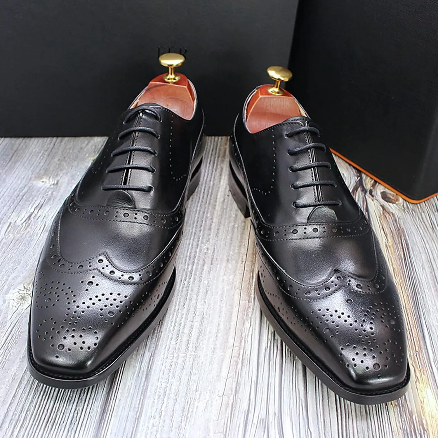 Mens Formal Leather Lace-up Brogues Business Casual Dress Oxfords Wedding Party Derbys Breathable,Black-40