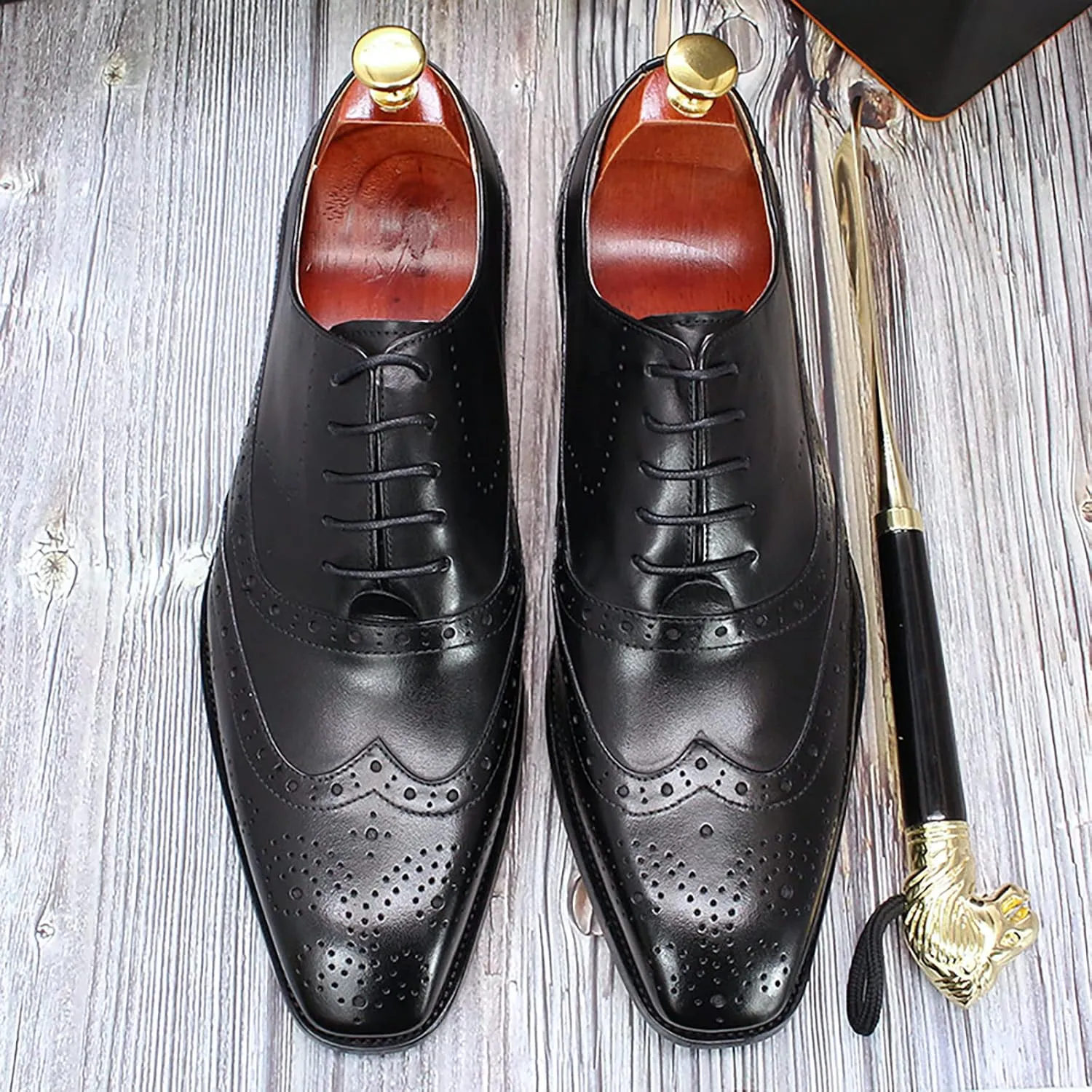 Mens Formal Leather Lace-up Brogues Business Casual Dress Oxfords Wedding Party Derbys Breathable,Black-40