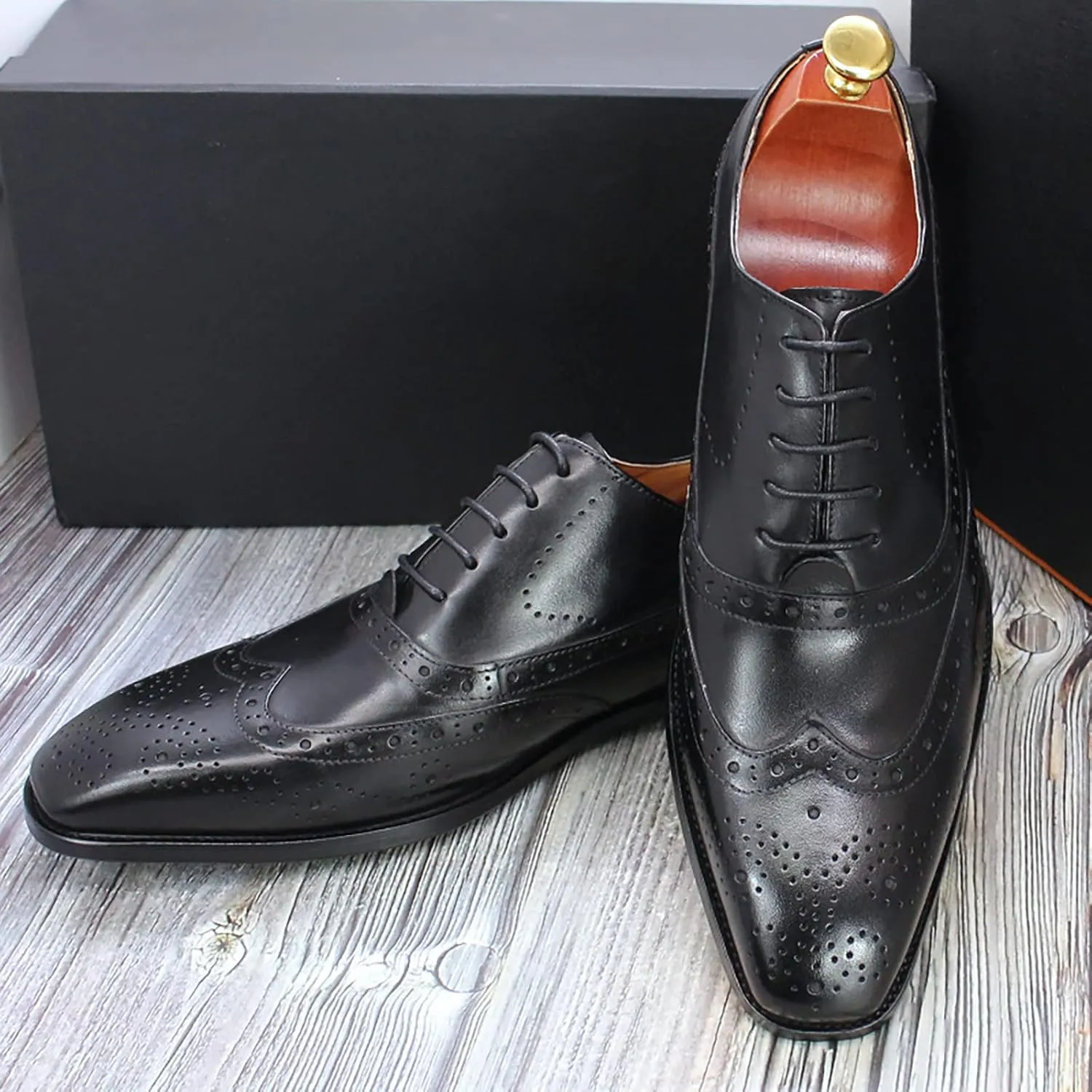 Mens Formal Leather Lace-up Brogues Business Casual Dress Oxfords Wedding Party Derbys Breathable,Black-40