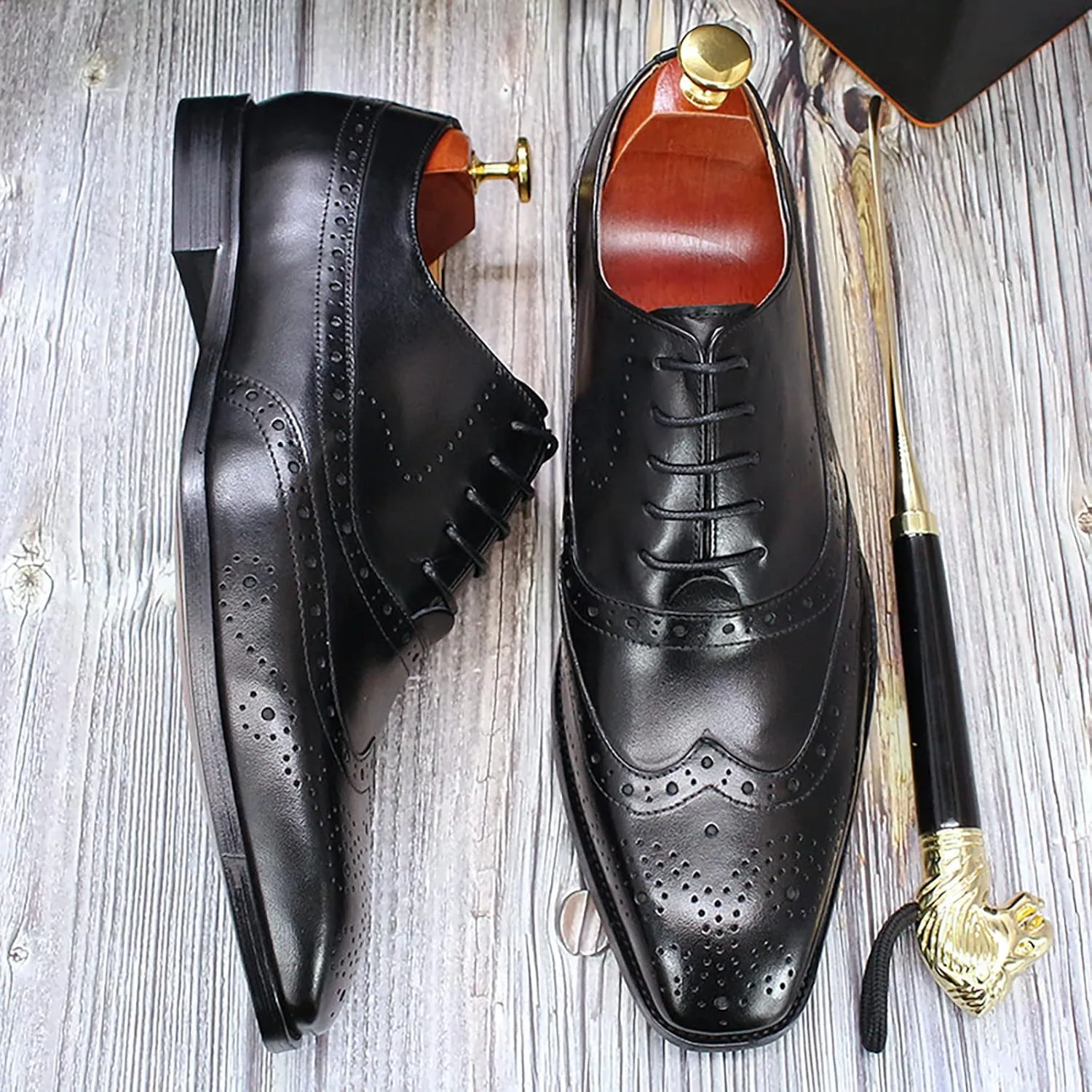 Mens Formal Leather Lace-up Brogues Business Casual Dress Oxfords Wedding Party Derbys Breathable,Black-40
