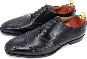Mens Formal Leather Lace-up Brogues Business Casual Dress Oxfords Wedding Party Derbys Breathable,Black-40