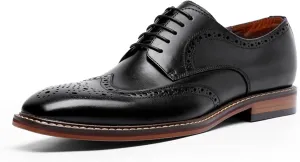 Men's Formal Shoes Leather Brogues Derbys Lace-Up Oxfords Smart Wedding Office Dress Oxford Shoes for Business Black- US8/UK7/EU40