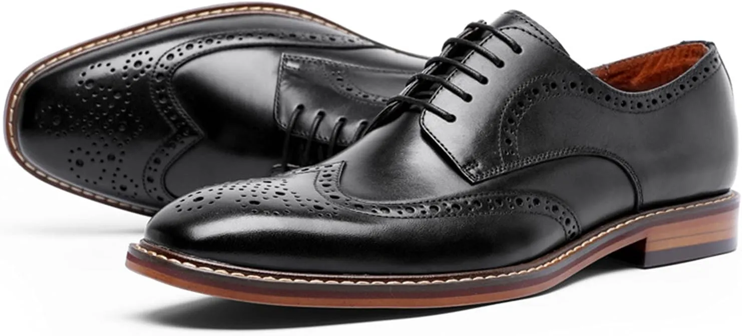 Men's Formal Shoes Leather Brogues Derbys Lace-Up Oxfords Smart Wedding Office Dress Oxford Shoes for Business Black- US8/UK7/EU40