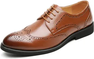 Men's Formal Shoes Leather Brogues Derbys Lace-Up Oxfords Smart Wedding Office Dress Oxford Shoes for Business Brown- US7.5/UK6.5/EU39