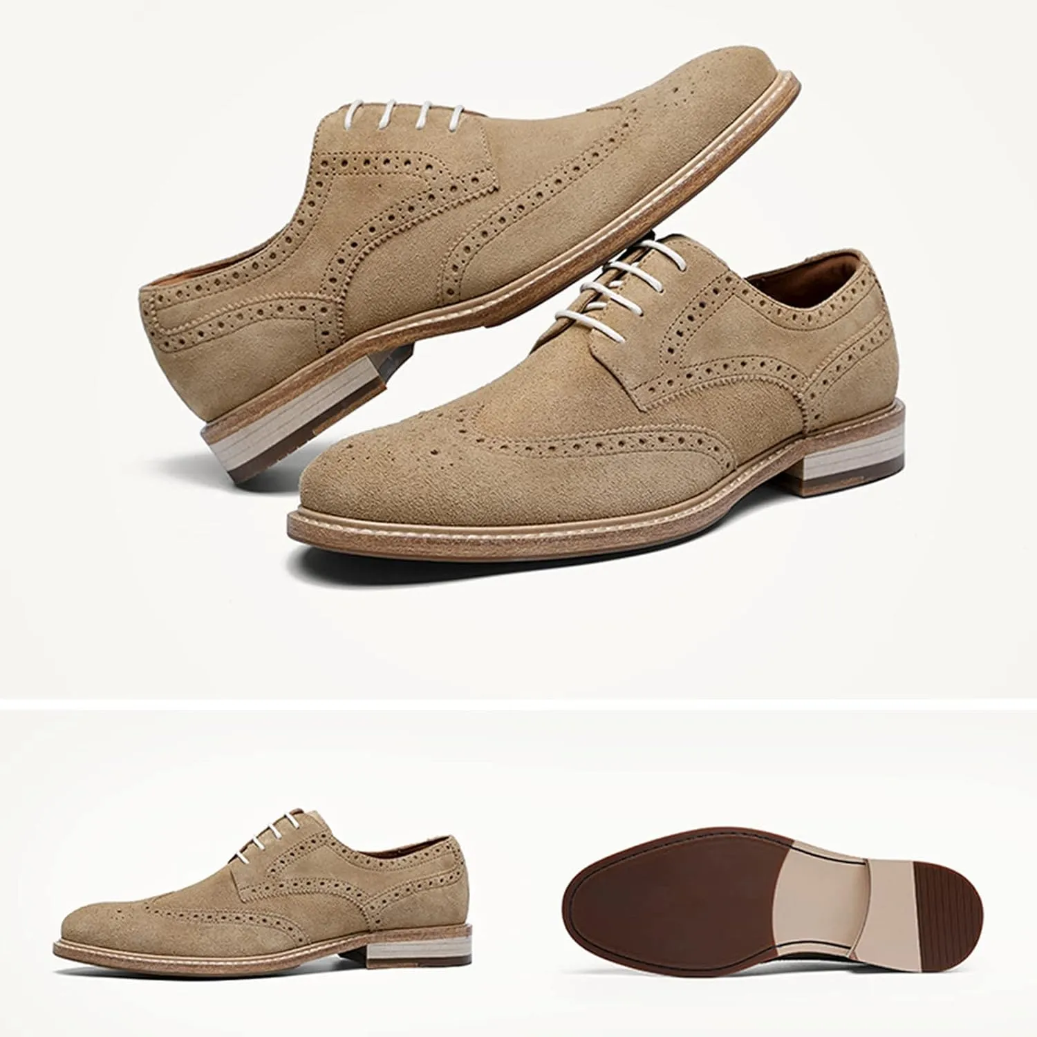 Men's Formal Shoes Leather Brogues Derbys Lace-Up Oxfords Smart Wedding Office Dress Oxford Shoes for Business Sand- US8/UK7/EU40