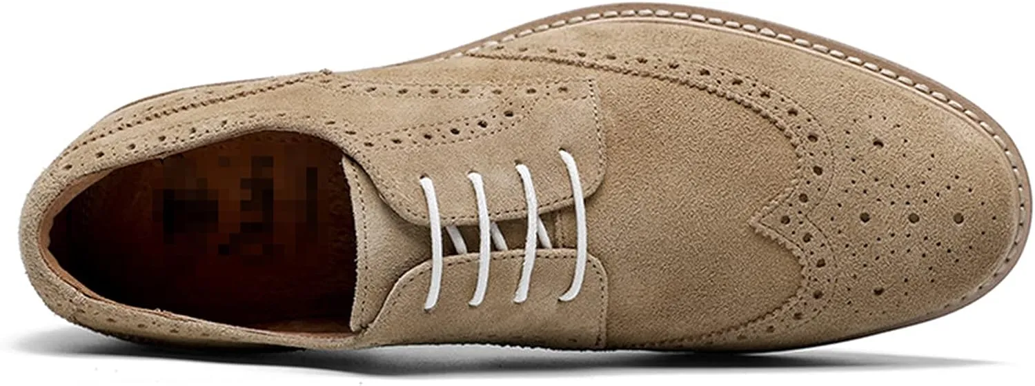 Men's Formal Shoes Leather Brogues Derbys Lace-Up Oxfords Smart Wedding Office Dress Oxford Shoes for Business Sand- US8/UK7/EU40